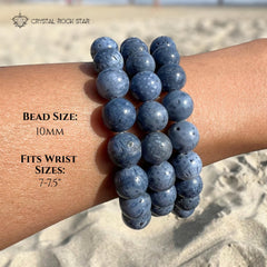 Blue Coral Stretch Bracelet, 10mm Round Beads