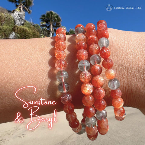 Sparkly Sunstone Beryl Beaded Stretch Bracelet 6mm