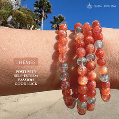 Sparkly Sunstone Beryl Beaded Stretch Bracelet 6mm
