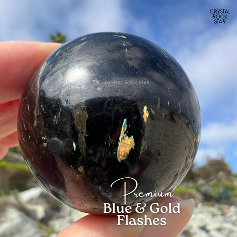 Nuummite Greenland Sphere Blue Gold Flash