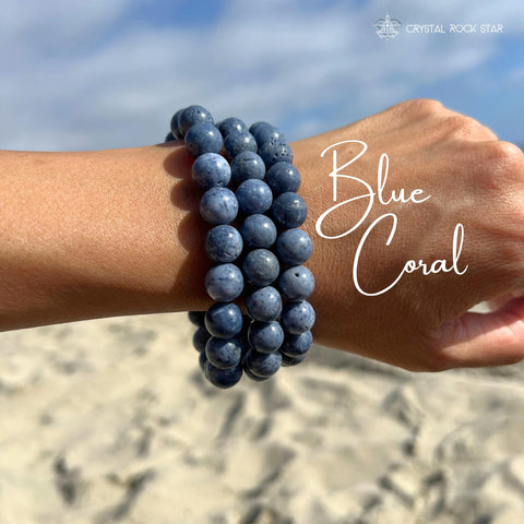 Blue Coral Stretch Bracelet, 10mm Round Beads