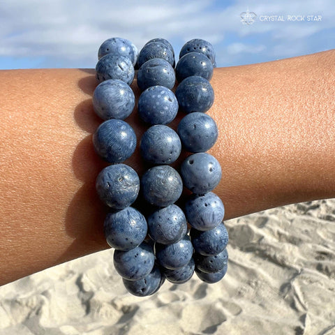 Blue Coral Stretch Bracelet, 10mm Round Beads