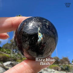 Rare Blue Nuummite Premium Flashy Sphere