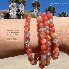 Sparkly Sunstone Beryl Beaded Stretch Bracelet 6mm