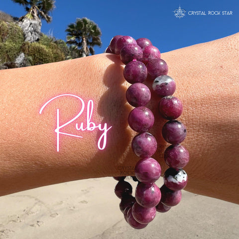 Pink Ruby Crystal Bracelet 9mm Beads