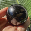 Nuummite Sphere, Greenland Crystal Ball, Sorcerers Stone, 3 Billion Years Old Collectors Specimen with Thick Silver Bronze Flash