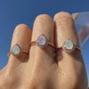 Rainbow Opal Ring, Rose Gold Sterling Silver, Pear Halo Solitaire, Faceted Genuine Natural Crystal, October Birthstone Gemstone Size 5 6 7 8