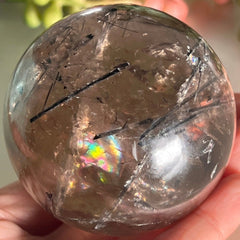 Rainbow Smoky Quartz Black Tourmaline Sphere