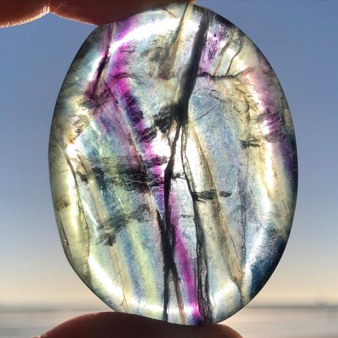 Rainbow Fluorite Concave Palm Stone