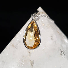 Natural Citrine Faceted Sterling Silver Pendant