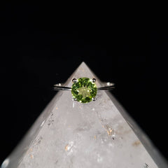 Peridot Gemstone Solitaire Sterling Silver Ring