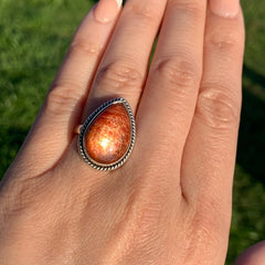 Flashy Sunstone Silver Ring - Size 9
