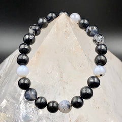 Merlinite Dendritic Agate Crystal Bead Stretch Bracelet