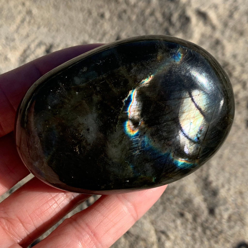 Vibrant Excellent Both-side Flashy Rainbow Labradorite Palm, with