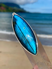 Blue Labradorite Surfboard Silver 3" Pendant