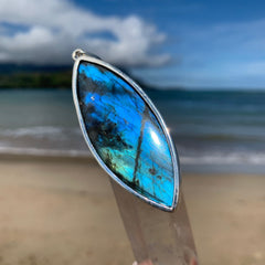 Blue Labradorite Surfboard 3" Silver Pendant