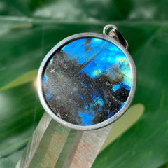 Blue Full Moon Labradorite Silver Pendant