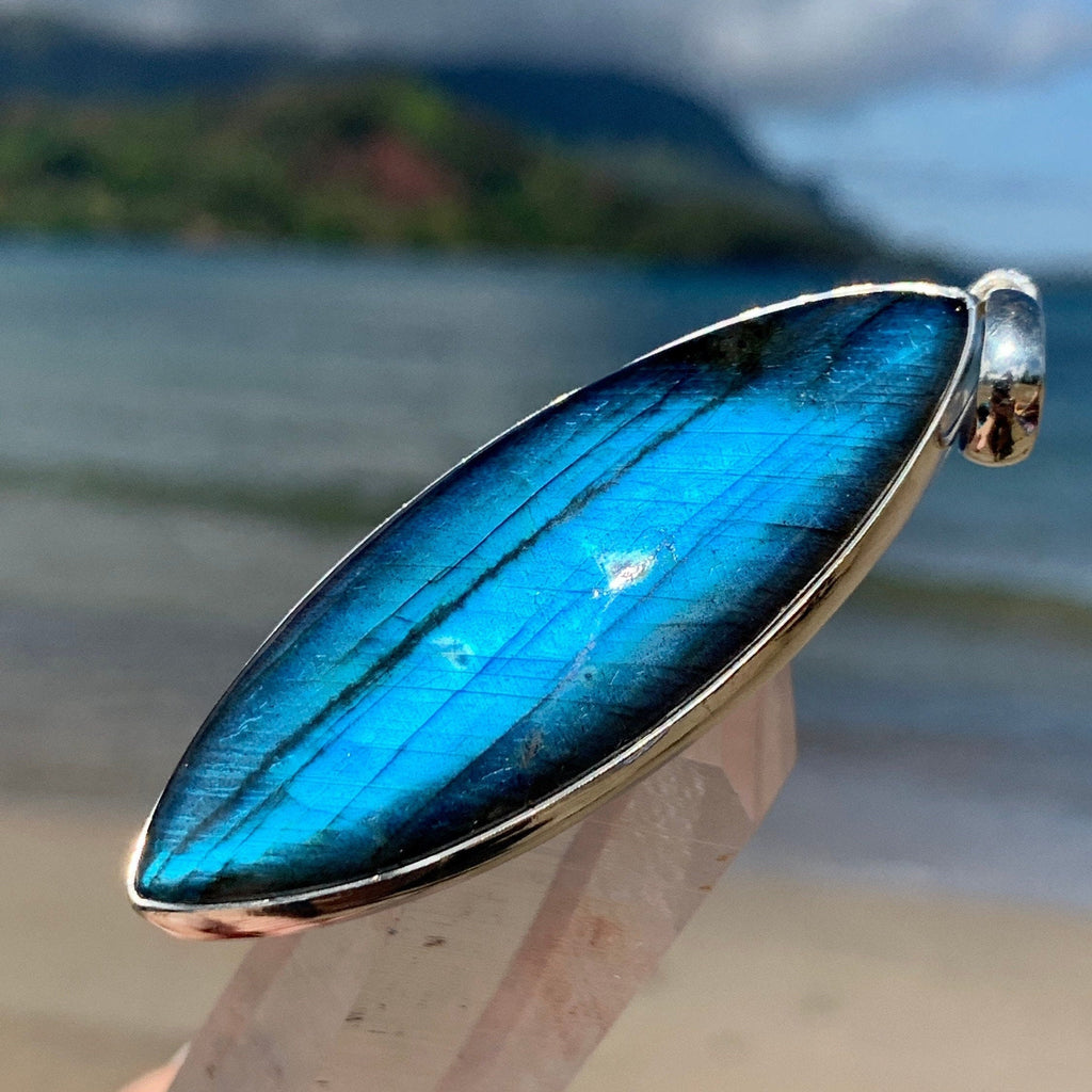 Blue Labradorite Surfboard Silver 3" Pendant