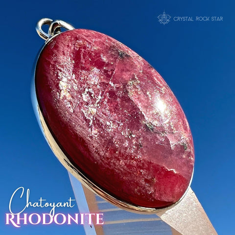 Chatoyant Gem Rhodonite Crystal Pendant
