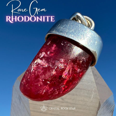 Rare Gem Rhodonite & Rainbow Inclusion Pendant