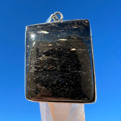 Rare Nuummite Silver Rectangle Pendant