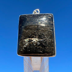 Rare Nuummite Silver Rectangle Pendant
