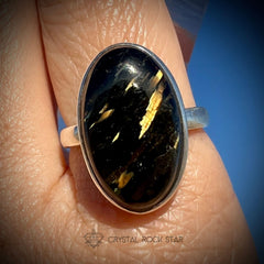 Greenland Nuummite Silver Ring - Size 7.5