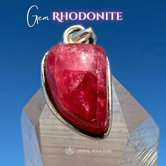 Rare Gem Rhodonite Crystal Silver Pendant