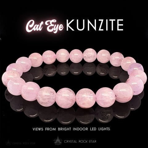 Kunzite Bracelet Rare Cat Eye 10mm Beads