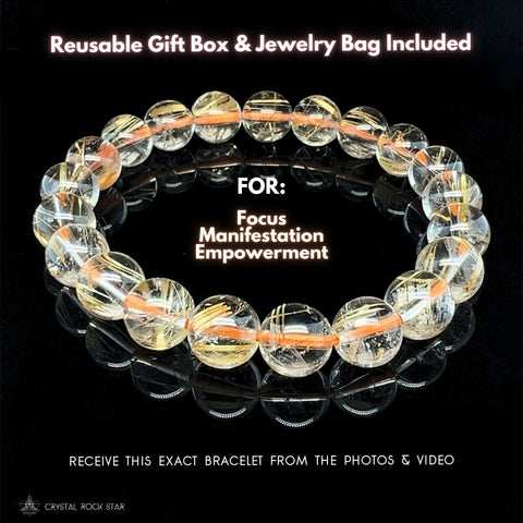 Golden Rutilated Quartz Bracelet 9mm Beads