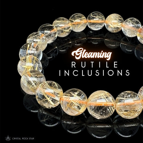 Golden Rutilated Clear Quartz Bracelet 10mm Beads