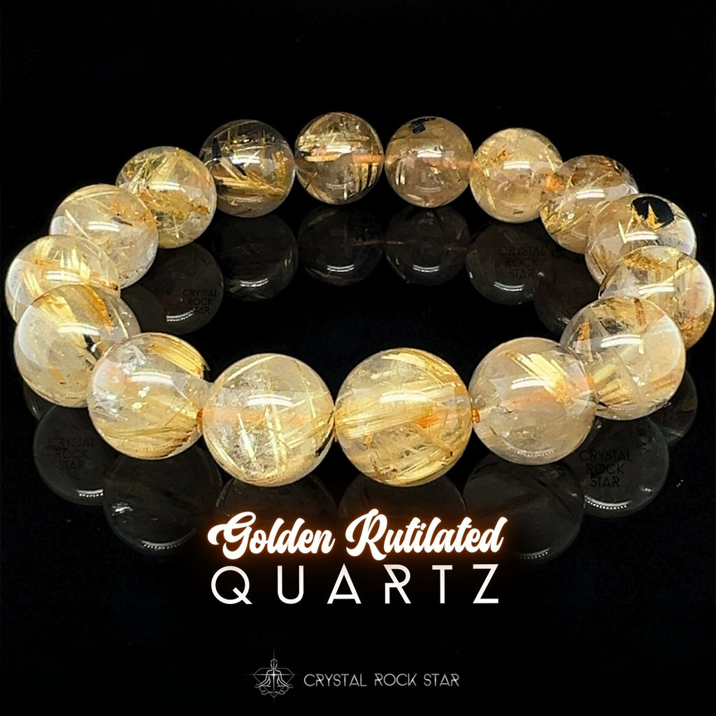 Golden Rutilated Quartz Bracelet 13mm Beads