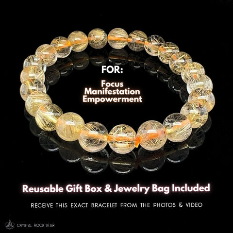 Premium Golden Rutilated Quartz Bracelet 8mm Beads