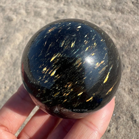 Nuummite Gold & Rare Blue Flash Sphere 2"